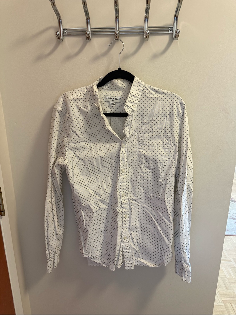 Men's White Micro-Print Button-Down Shirt